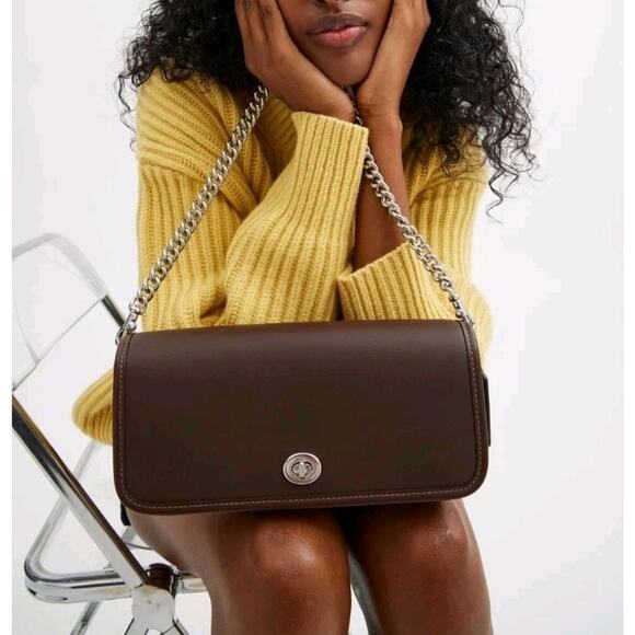 NWT Coach Dinky Shoulder Bag Leather Maple Brown/ Silver 2 Straps CW641 - Picture 5 of 5